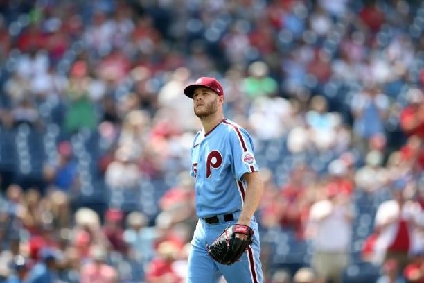 Zack Wheeler of the Philadelphia Phillies is seen during the game between the Atlanta Braves and the Philadelphia Phillies at Citizens Bank Park on...