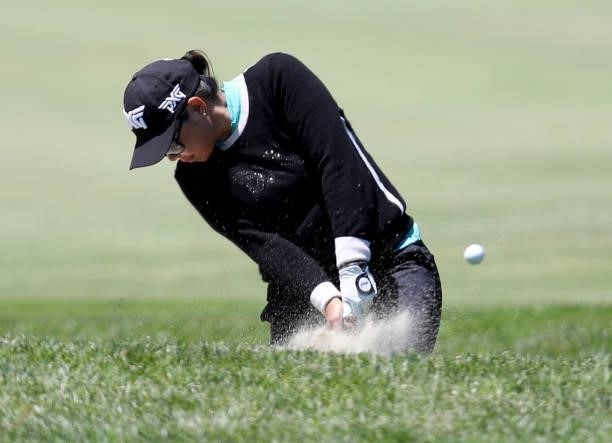 Mina Harigae of the United States hits from the 5th hole during the first round of the LPGA Mediheal Championship at Lake Merced Golf Club on June...
