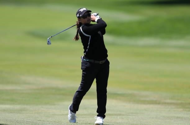 Mina Harigae of the United States hits from the 5th hole during the first round of the LPGA Mediheal Championship at Lake Merced Golf Club on June...