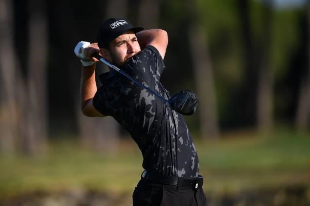 Thomas Rosenmuller of Germany tees off on the second hole during Day Two of the Challenge de Cadiz at Iberostar Real Club de Golf Novo Sancti Petri...