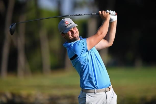 Kristian Krogh Johannessen of Norway tees off on the second hole during Day Two of the Challenge de Cadiz at Iberostar Real Club de Golf Novo Sancti...