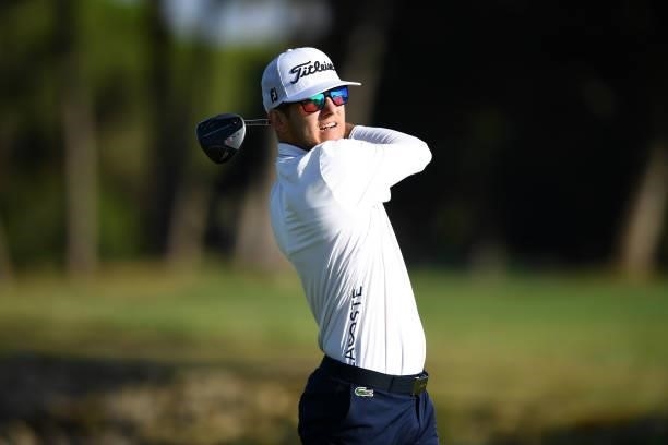 Yannik Paul of Germany tees off on the second hole during Day Two of the Challenge de Cadiz at Iberostar Real Club de Golf Novo Sancti Petri on June...