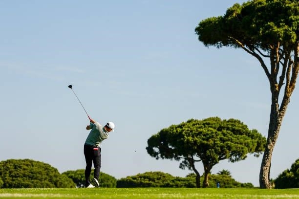 Kristof Ulenaers of Belgium plays his second shot on the eight hole during Day Two of the Challenge de Cadiz at Iberostar Real Club de Golf Novo...