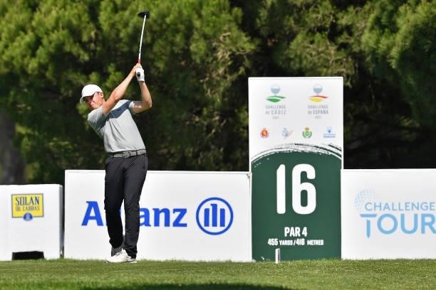 Kristof Ulenaers of Belgium tees off on the sixteen hole during Day Two of the Challenge de Cadiz at Iberostar Real Club de Golf Novo Sancti Petri on...