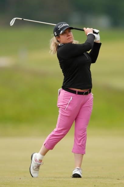 Eleanor Givens of England hits her second shot on the 12th hole during the second round of The Scandinavian Mixed Hosted by Henrik and Annika at...