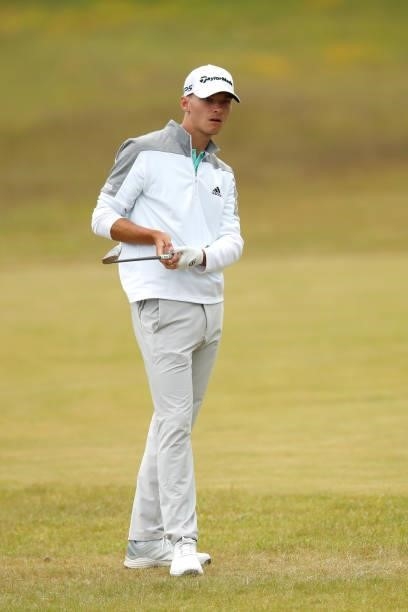Nicolai Hojgaard of Denmark hits his second shot on the 12th hole during the second round of The Scandinavian Mixed Hosted by Henrik and Annika at...