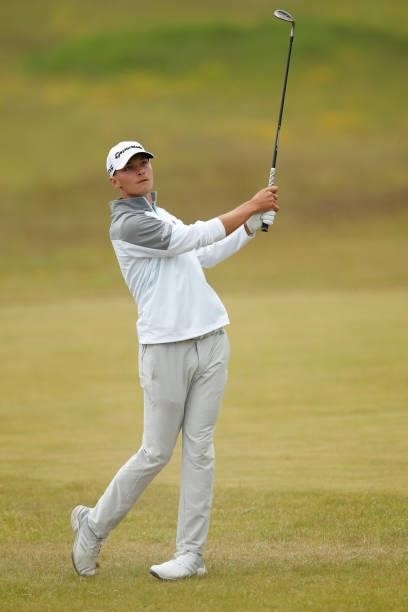 Nicolai Hojgaard of Denmark hits his second shot on the 12th hole during the second round of The Scandinavian Mixed Hosted by Henrik and Annika at...
