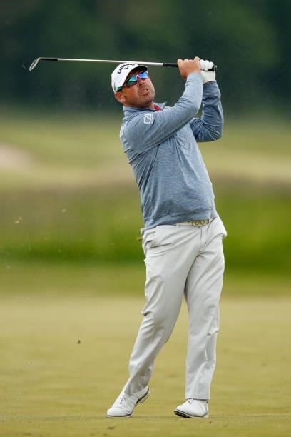 Justin Walters of South Africa hits his second shot on the 12th hole during the second round of The Scandinavian Mixed Hosted by Henrik and Annika at...