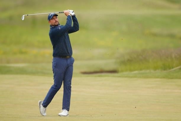David Howell of England hits his second shot on the 12th hole during the second round of The Scandinavian Mixed Hosted by Henrik and Annika at Vallda...
