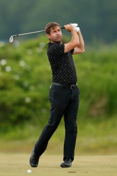 Robert Rock of England hits his second shot on the 12th hole during the second round of The Scandinavian Mixed Hosted by Henrik and Annika at Vallda...