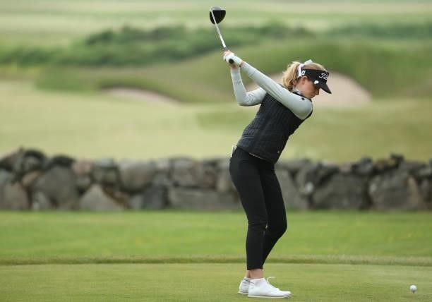 Jenny Haglund of Sweden tees off on the 6th hole during the second round of The Scandinavian Mixed Hosted by Henrik and Annika at Vallda Golf &...