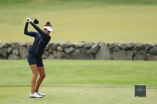 Meghan Maclaren of England tees off on the 6th hole during the second round of The Scandinavian Mixed Hosted by Henrik and Annika at Vallda Golf &...