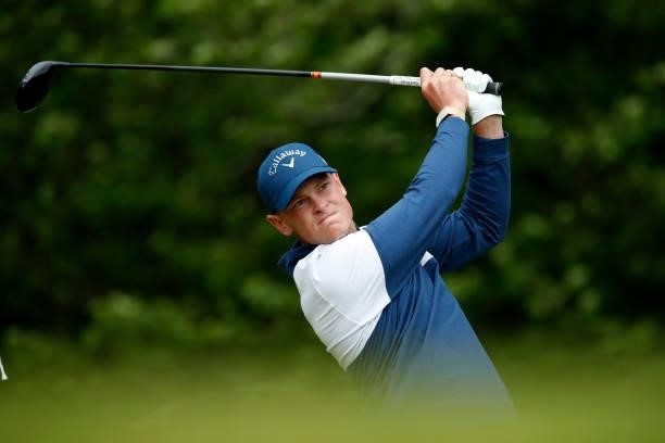 Amateur Vincent Norrman of Sweden tees off on the 13th hole during the second round of The Scandinavian Mixed Hosted by Henrik and Annika at Vallda...