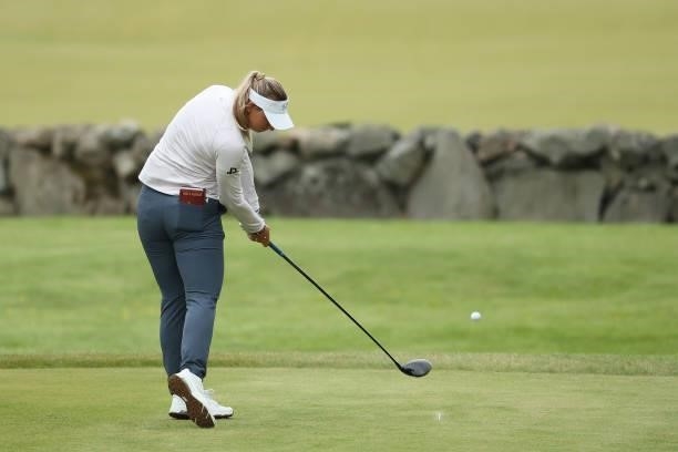 Emily Pedersen of Denmark tees off during the second round of The Scandinavian Mixed Hosted by Henrik and Annika at Vallda Golf & Country Club on...