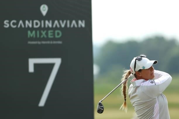 Marianne Skarpnord of Norway tees off on the 7th hole during the second round of The Scandinavian Mixed Hosted by Henrik and Annika at Vallda Golf &...