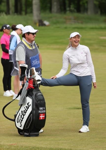 Emily Pedersen of Denmark stretches during the second round of The Scandinavian Mixed Hosted by Henrik and Annika at Vallda Golf & Country Club on...