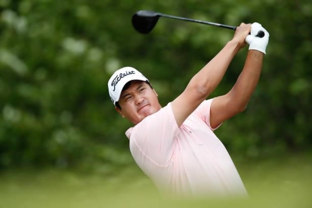 Sihwan Kim of the United States tees off on the 13th hole during the second round of The Scandinavian Mixed Hosted by Henrik and Annika at Vallda...