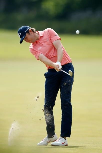 Steven Brown of England hits his second shot on the 2nd hole during the second round of The Scandinavian Mixed Hosted by Henrik and Annika at Vallda...