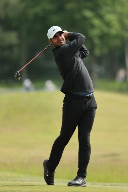 Shubhankar Sharma of India tees off on the 7th hole during the second round of The Scandinavian Mixed Hosted by Henrik and Annika at Vallda Golf &...