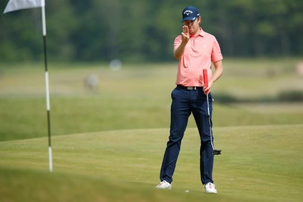 Steven Brown of England lines up a putt on the 2nd hole during the second round of The Scandinavian Mixed Hosted by Henrik and Annika at Vallda Golf...