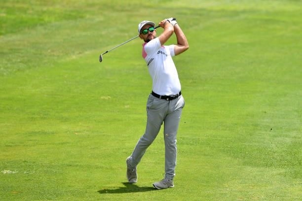 Robbie van West of the Netherlands plays his third shot on the eighth hole during Day Two of the Challenge de Cadiz at Iberostar Real Club de Golf...