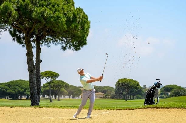 Daniel Young of Scotland plays his third shot on the thirteen hole during Day Two of the Challenge de Cadiz at Iberostar Real Club de Golf Novo...