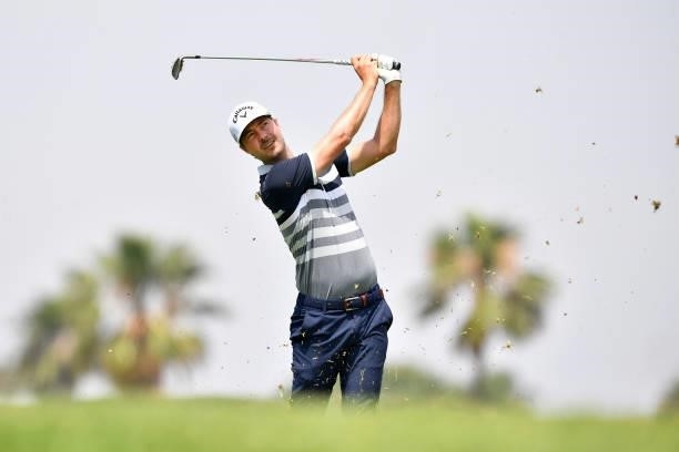 Jens Fahrbring of Sweden plays his second shot on the sixth hole during Day Two of the Challenge de Cadiz at Iberostar Real Club de Golf Novo Sancti...