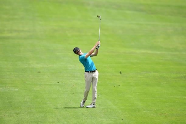 Daan Huizing of the Netherlands plays his third shot on the eighth hole during Day Two of the Challenge de Cadiz at Iberostar Real Club de Golf Novo...