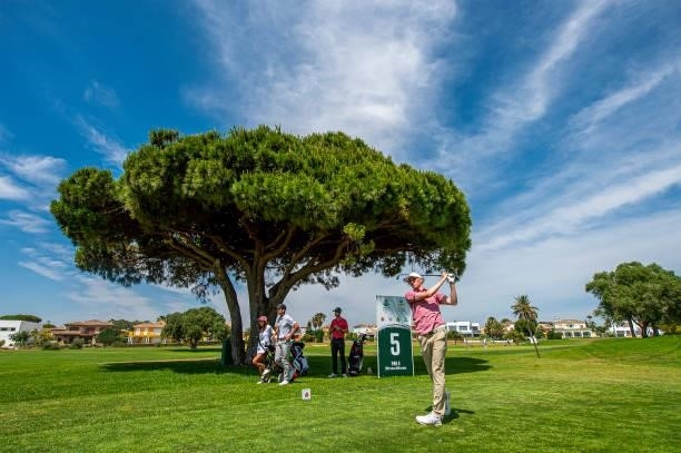 Ilari Saulo of Finland tees off on the fifth hole during Day Two of the Challenge de Cadiz at Iberostar Real Club de Golf Novo Sancti Petri on June...