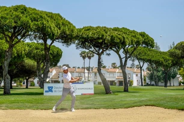Aron Zemmer of Italy plays his second shot on the fifteen hole during Day Two of the Challenge de Cadiz at Iberostar Real Club de Golf Novo Sancti...