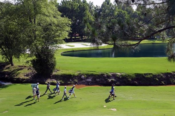 Group walks to the green on the ninth hole during the second round of the BMW Charity Pro-Am presented by Synnex Corporation at the Thornblade Club...