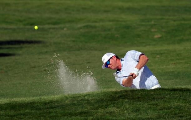 Brian Lemons plays from the bunker on the 10th hole during the second round of the BMW Charity Pro-Am presented by Synnex Corporation at the...