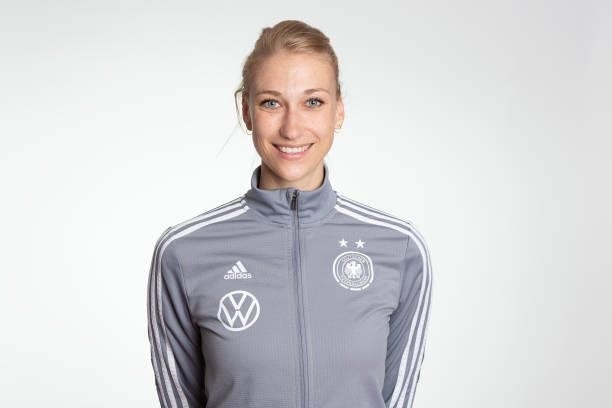 Aenne Wetzel poses during the photo session of DFB U15-Junior Girls at Sportschule Bitburg on June 11, 2021 in Bitburg, Germany.