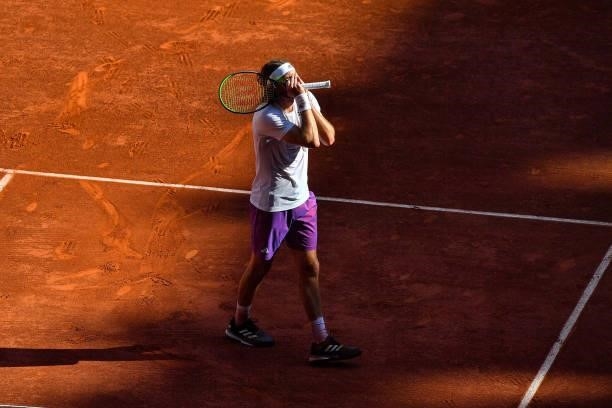 Stefanos TSITSIPAS of Greece celebrates during the ninth round of Roland Garros at Roland Garros on June 11, 2021 in Paris, France.