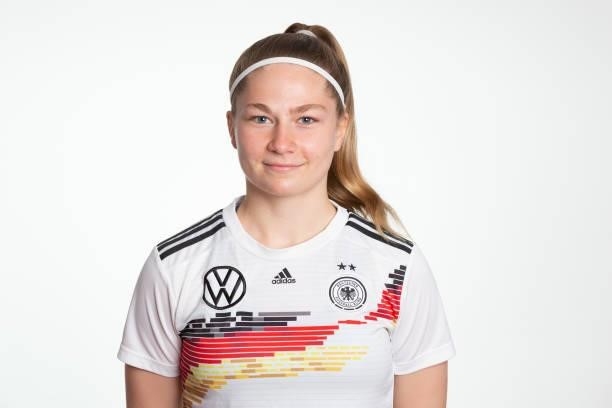 Nadine Blitzer poses during the photo session of DFB U15-Junior Girls at Sportschule Bitburg on June 11, 2021 in Bitburg, Germany.