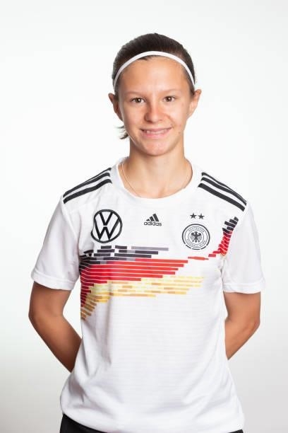 Sophia Weixler poses during the photo session of DFB U15-Junior Girls at Sportschule Bitburg on June 11, 2021 in Bitburg, Germany.