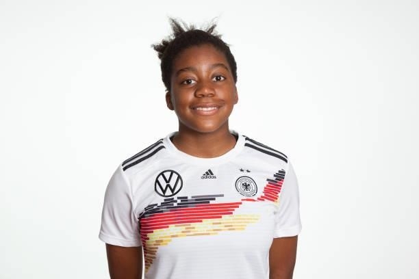 Franzisca Bachmann poses during the photo session of DFB U15-Junior Girls at Sportschule Bitburg on June 11, 2021 in Bitburg, Germany.