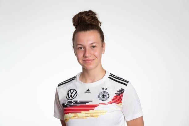 Anja Zollner poses during the photo session of DFB U15-Junior Girls at Sportschule Bitburg on June 11, 2021 in Bitburg, Germany.