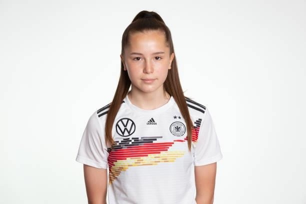 Laila Portella poses during the photo session of DFB U15-Junior Girls at Sportschule Bitburg on June 11, 2021 in Bitburg, Germany.