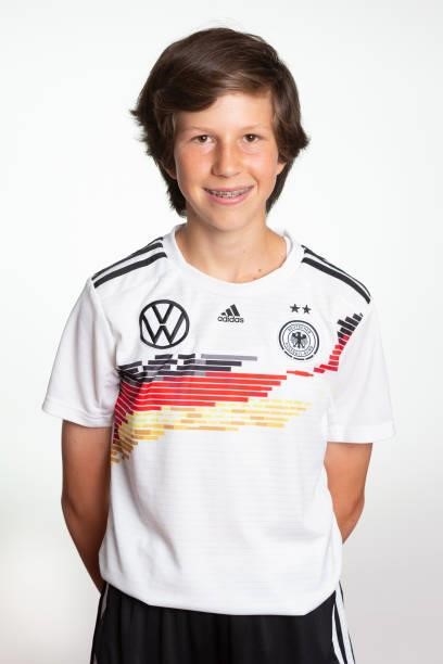 Maj Schneider poses during the photo session of DFB U15-Junior Girls at Sportschule Bitburg on June 11, 2021 in Bitburg, Germany.