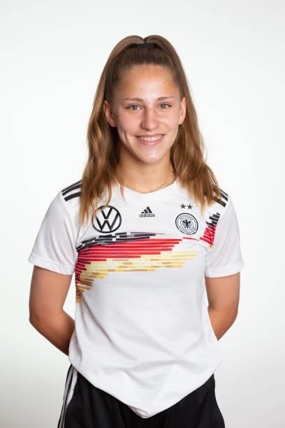 Jana Theijs poses during the photo session of DFB U15-Junior Girls at Sportschule Bitburg on June 11, 2021 in Bitburg, Germany.