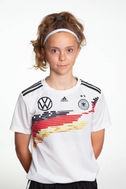 Mia Scholle poses during the photo session of DFB U15-Junior Girls at Sportschule Bitburg on June 11, 2021 in Bitburg, Germany.