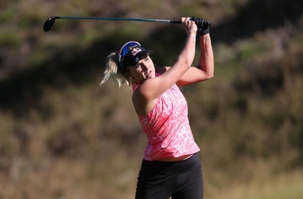 Lexi Thompson of the United States tees off from the 13th hole during the first round of the LPGA Mediheal Championship at Lake Merced Golf Club on...