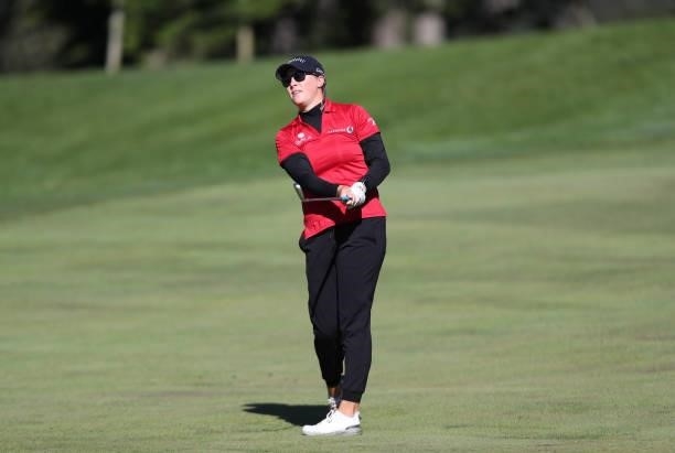 Jennifer Kupcho of the United States hits from the 13th hole during the first round of the LPGA Mediheal Championship at Lake Merced Golf Club on...