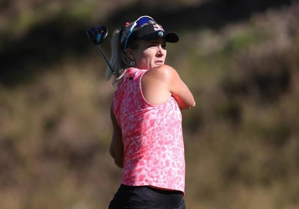 Lexi Thompson of the United States tees off from the 13th hole during the first round of the LPGA Mediheal Championship at Lake Merced Golf Club on...