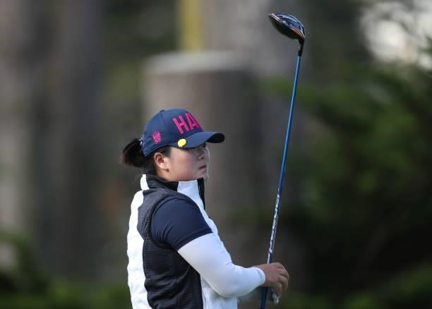 Angel Yin of the United States tees off from the 11th hole during the second round of the LPGA Mediheal Championship at Lake Merced Golf Club on June...