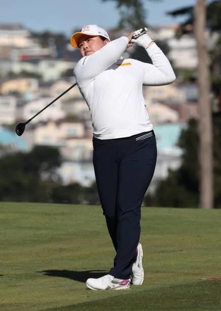Inbee Park of South Korea hits from the 13th hole during the first round of the LPGA Mediheal Championship at Lake Merced Golf Club on June 11, 2021...