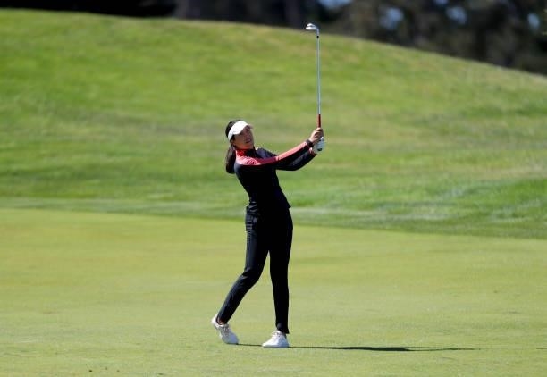 Albane Valenzuela of Switzerland hits on the 12th hole during the second round of the LPGA Mediheal Championship at Lake Merced Golf Club on June 11,...
