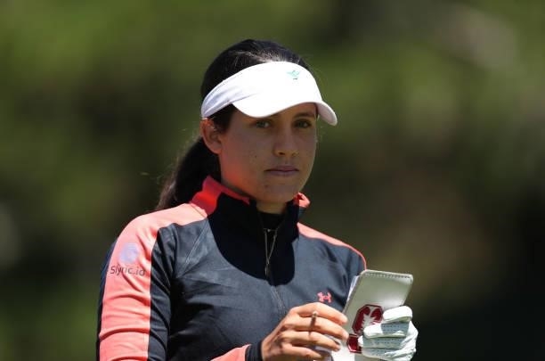 Albane Valenzuela of Switzerland hits on the 13th hole during the second round of the LPGA Mediheal Championship at Lake Merced Golf Club on June 11,...