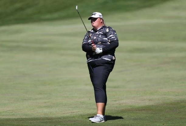 Haley Moore of the United States hits on the 13th hole during the second round of the LPGA Mediheal Championship at Lake Merced Golf Club on June 11,...